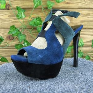 Jessica Simpson Bendie Women Platform Heel‎ Shoes Blue Leather Size 6 Medium